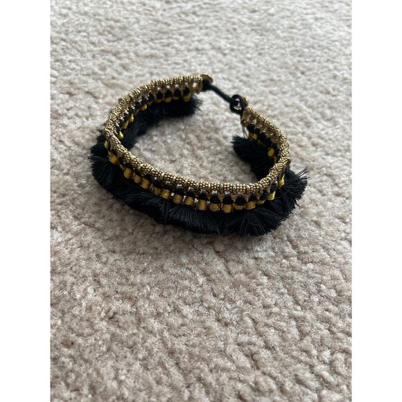 Anthropologie Shiraleah Atlanta Ankle Bracelet Gold Black Tassel Anklet - Picture 3 of 4